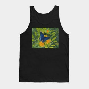 Blue Butterfly Watercolor and Ink Batik Tank Top